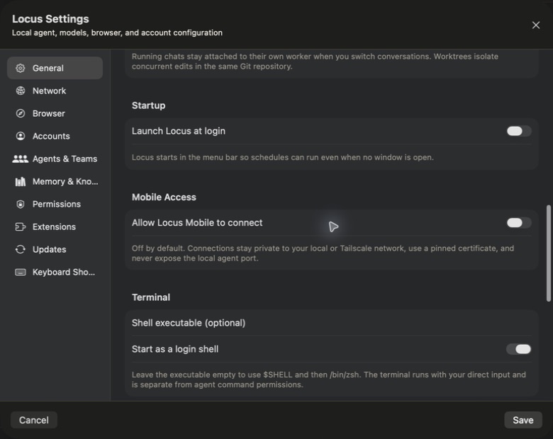Mobile Access settings